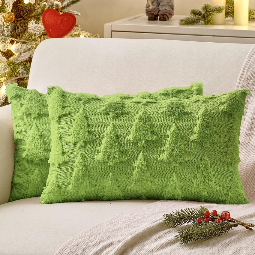 MIULEE Christmas Throw Pillow Covers Dark Green Christmas Decorations Set of 2 Xmas Tree 18x18 Pillow Covers Soft Plush Faux Wool Pillowcases Holiday Festivals Winter Home Decor Sofa Couch Bed Porch