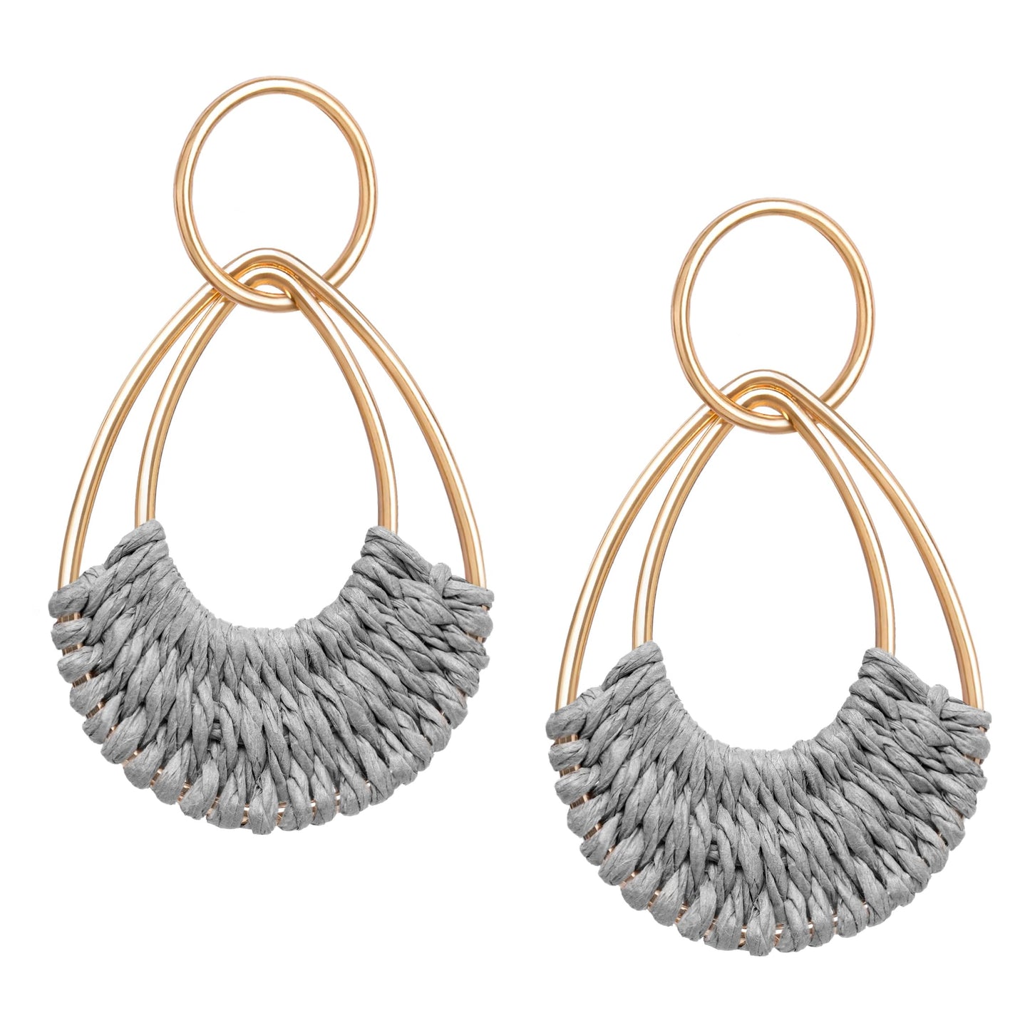 Raffia Hoop Earrings for Women Fun Boho Summer Beach Earrings Lightweight Handmade Straw Wicker Rattan Dangle Earrings Statement Geometric Round Drop Earrings