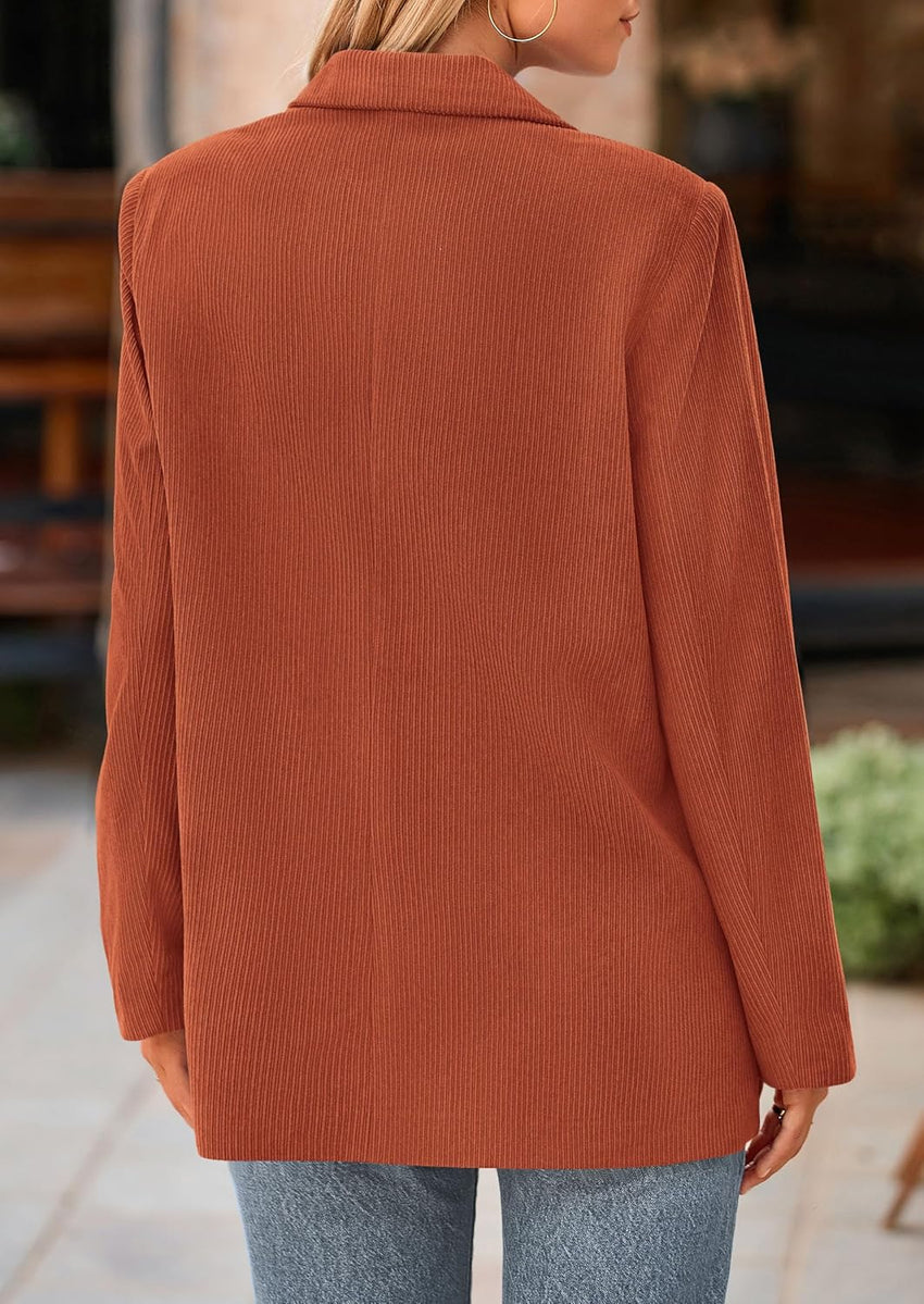 PRETTYGARDEN Women's Winter Corduroy Blazers Jackets Dressy Casual Ribbed Long Sleeve Lapel Fashion Work Business Outerwear