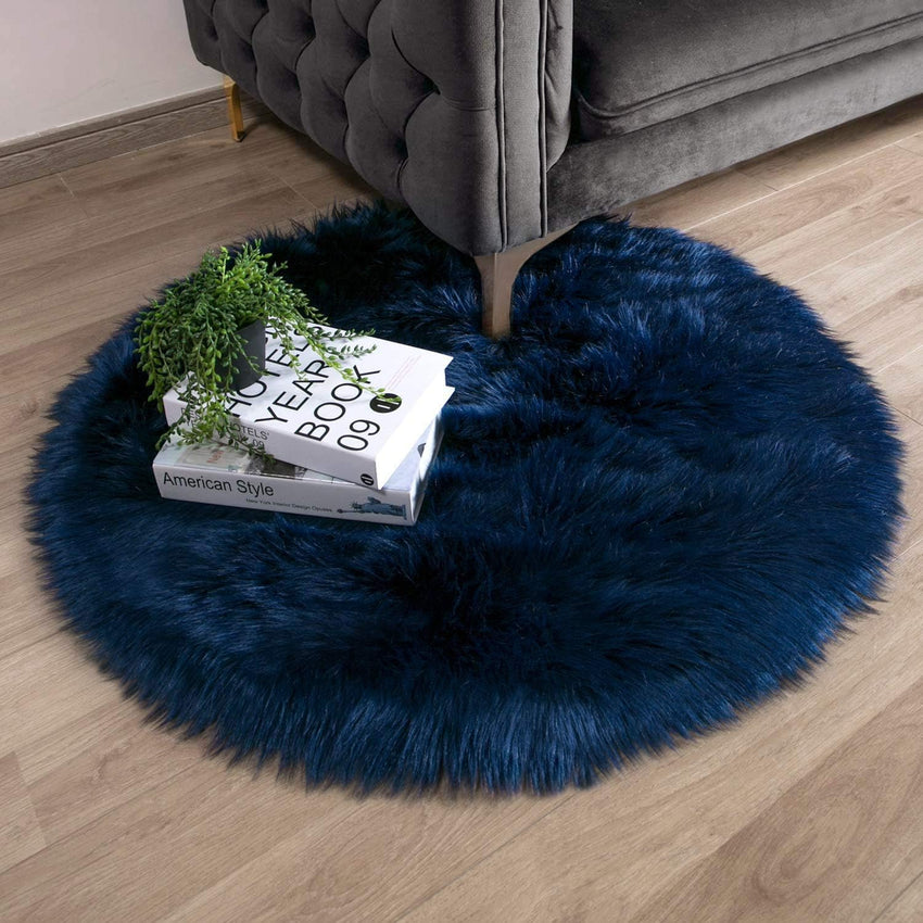 Ashler Faux Fur Rug, Dark Blue Area Rugs, Fluffy Sheepskin Fur Rug, Fuzzy Ultra Soft 2 x 6 Ft Rugs, Machine Washable Shag Rug, Nursery Throw Rugs for Bed, Living, Kids Room