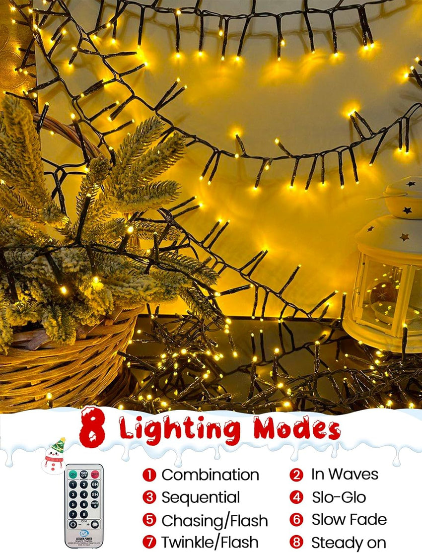 50FT 1000 LED Christmas Cluster Lights, Firecracker String Lights with Remote & 8 Modes & Timer, Waterproof Fairy Twinkle Light Plug in for Indoor Outdoor Party Garden Xmas Tree Decoration, Warm White