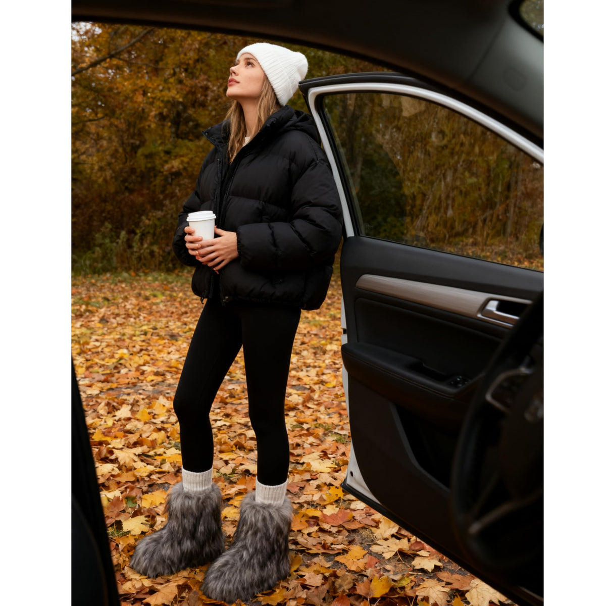 Wnshonzy Fur Boots for Women Snow Furry Fluffy Platform Flat Ankle Mini Boot Winter Round Toe Y2k Comfortable Mid-Calf Short Outdoor 2025