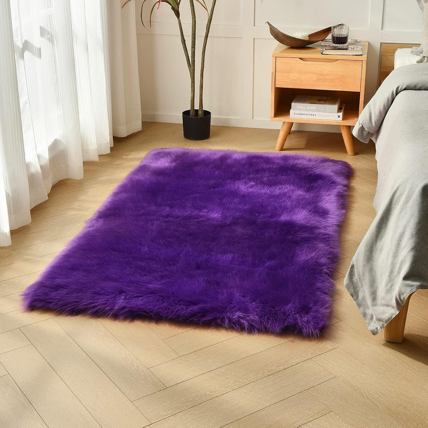 duduta Navy Blue Faux Sheepskin Throw Rug 2x3 ft, Fluffy Shag Fur Chair Cover Small Bedside Dorm Rug Non Slip Machine Washable