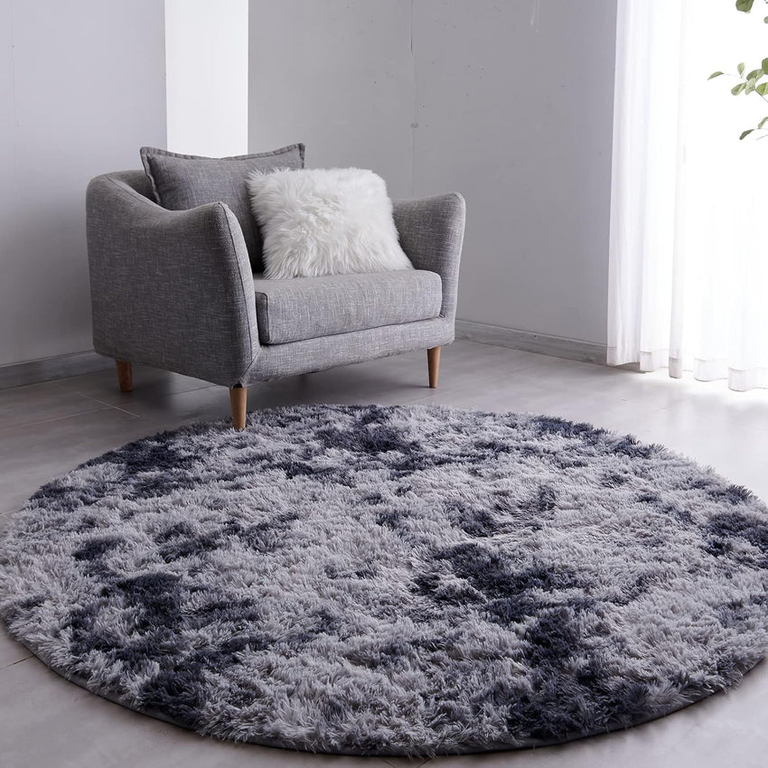 FJZFING Navy Blue Round Rug Ultra-Soft Plush Modern 4x4 Circle Area Rug for Kid's Bedroom, Fluffy Shag Circular Rug for Nursery Room, Non-Slip Home Decor Cute Navy Blue Carpet for Teen's Room