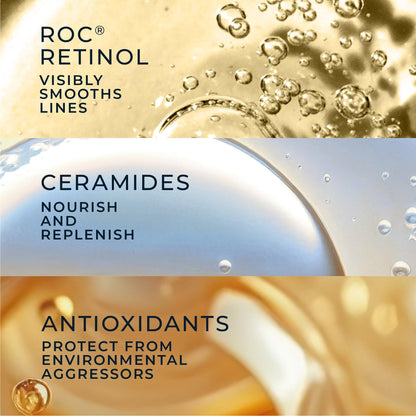 RoC Retinol Correxion Anti-Aging Wrinkle Night Serum, Retinol Serum for Face, Daily Treatment for Fine Lines, Post Acne Scars, 30 Capsules, Unscented, 0.35 Fl Oz