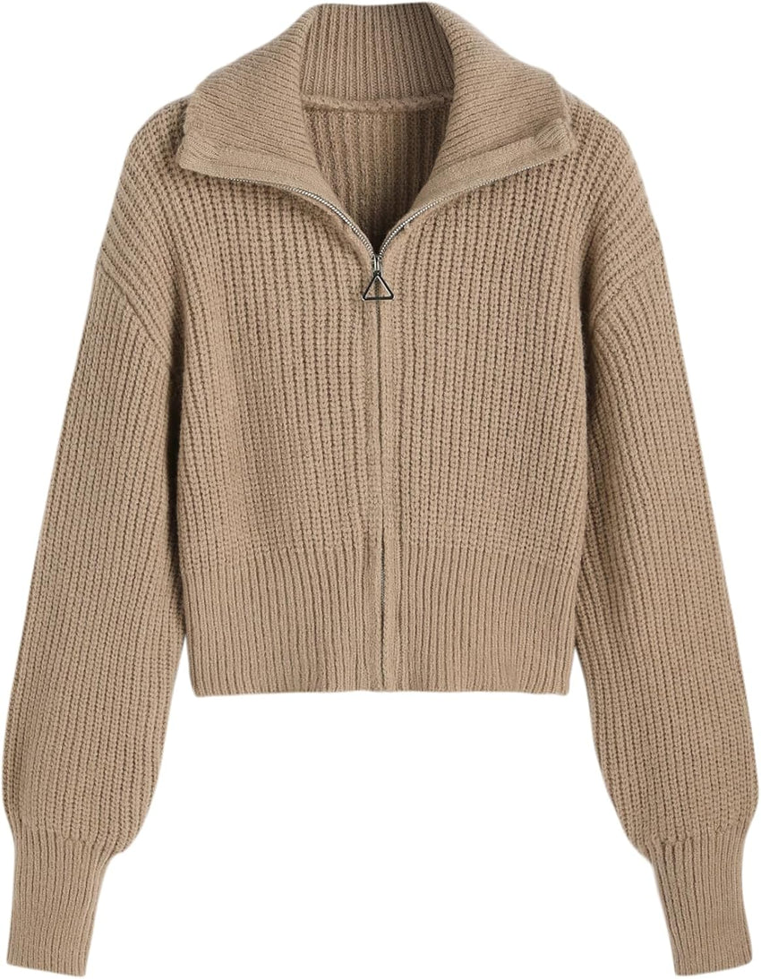 CIDER Zip Up Cardigans for Women Fall Trendy Long Sleeve Chunky Cardigan Knit Open Front Collared Zipper Cardigan
