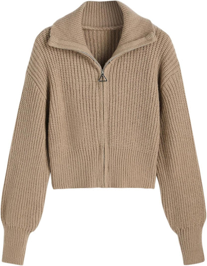CIDER Zip Up Cardigans for Women Fall Trendy Long Sleeve Chunky Cardigan Knit Open Front Collared Zipper Cardigan