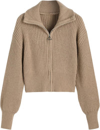 CIDER Zip Up Cardigans for Women Fall Trendy Long Sleeve Chunky Cardigan Knit Open Front Collared Zipper Cardigan