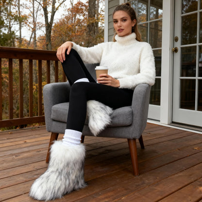 Wnshonzy Fur Boots for Women Snow Furry Fluffy Platform Flat Ankle Mini Boot Winter Round Toe Y2k Comfortable Mid-Calf Short Outdoor 2025