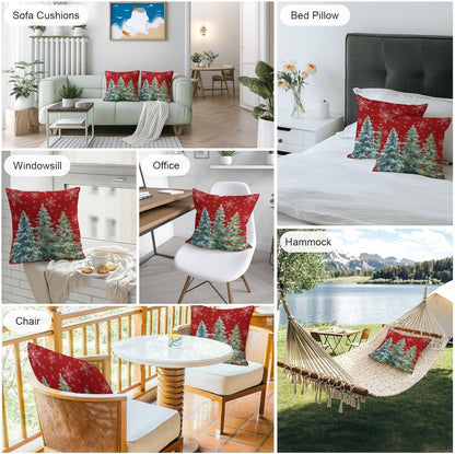 Outdoor Throw Pillow Covers Waterproof Pillow Cases 16x16in, Merry Christmas Tree Gradient Green Decorative Pillow Covers Cushion Cases for Couch Sofa Patio Garden,2 Pack Winter Snowflake on Red