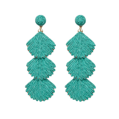 Raffia Dangle Earrings for Women - Boho Statement Rattan Drop Jewelry with Shell Design, Lightweight Summer Beach Trendy Accessories