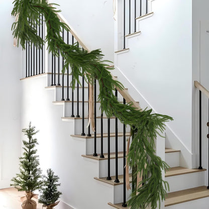 Hananona 2 Pcs 6 Ft Artificial Norfolk Pine Garlands, Real Touch Winter Pine Garland, Green Artificial Greenery Garland for Table, Mantle, Wall, Indoor, Outdoor Christmas Decorations (2, 6 FT)