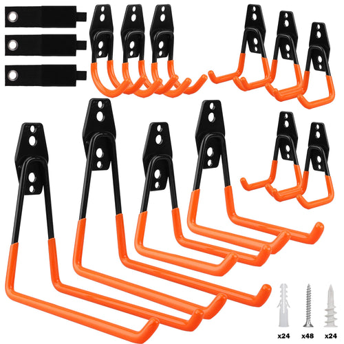 Garage Tool Storage Wall Hook Assortment Set: 15PCS Heavy Duty Large Hanger Garden Tool Organizer Ladder Bike Rack Yard Tool Holder Shed Shovel Metal Screw Organization Bicycle Steel Bracket