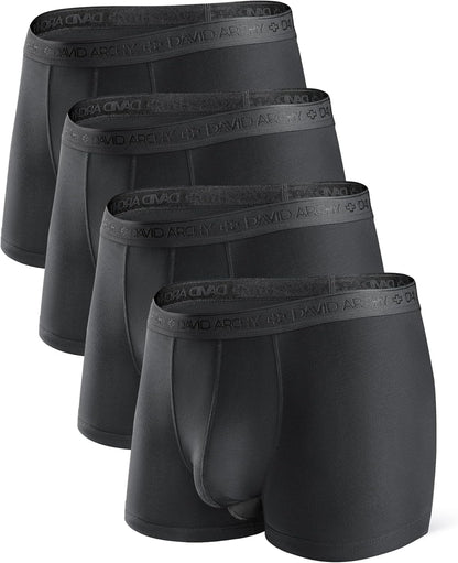 DAVID ARCHY Men's Underwear Ultra Soft Modal Dual Pouch Trunks Ball Pouch Bulge Enhancing Boxer Briefs for Men 3 or 4 Pack