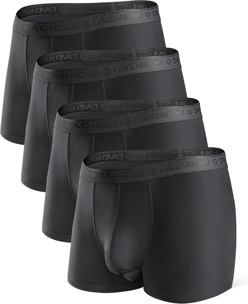 DAVID ARCHY Men's Underwear Ultra Soft Modal Dual Pouch Trunks Ball Pouch Bulge Enhancing Boxer Briefs for Men 3 or 4 Pack
