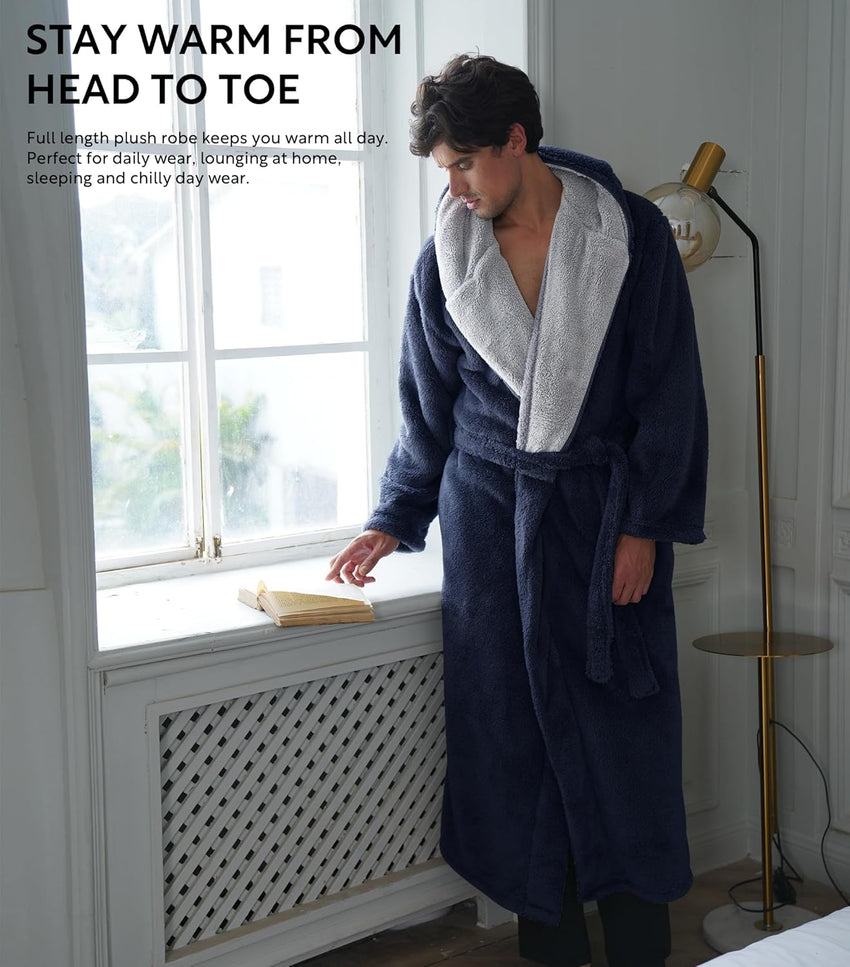 DAVID ARCHY Men's Soft Fleece Plush Robe Full Length Long Bathrobe