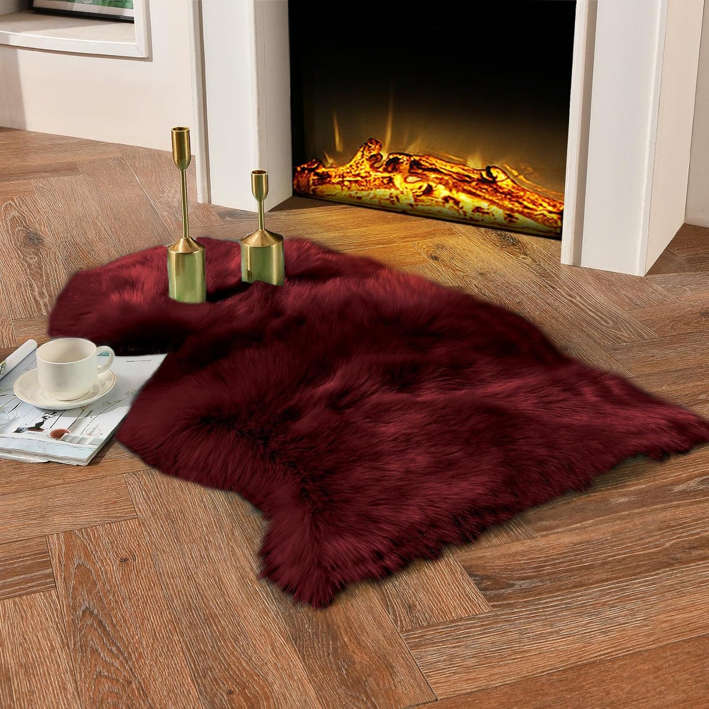 duduta Navy Blue Faux Sheepskin Throw Rug 2x3 ft, Fluffy Shag Fur Chair Cover Small Bedside Dorm Rug Non Slip Machine Washable