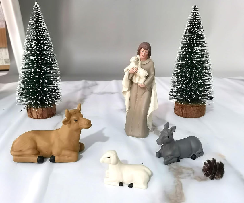 Nativity Sets for Christmas 10 Pieces - Hand Painted Nativity Scene Indoor, 4.8" Classic Figurines Holy Family Jesus Manger Crib Ornament, Xmas Decorations