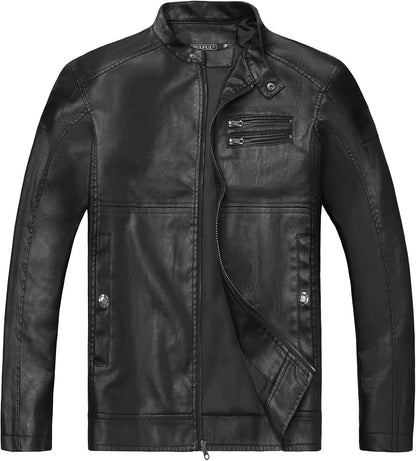 7DAY'S Men's Stand Collar Leather Jacket Motorcycle Lightweight Faux Leather Outwear