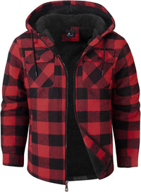 GEEK LIGHTING Men's Flannel Shirts Jacket Sherpa Lined Fleece Plaid Hoodie Long Sleeve Winter Warm Coat