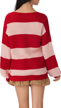 CIDER Cardigan Sweater for Women Tie Front Striped Long Sleeve V Neck Cute Y2k Fall Trendy Outfits