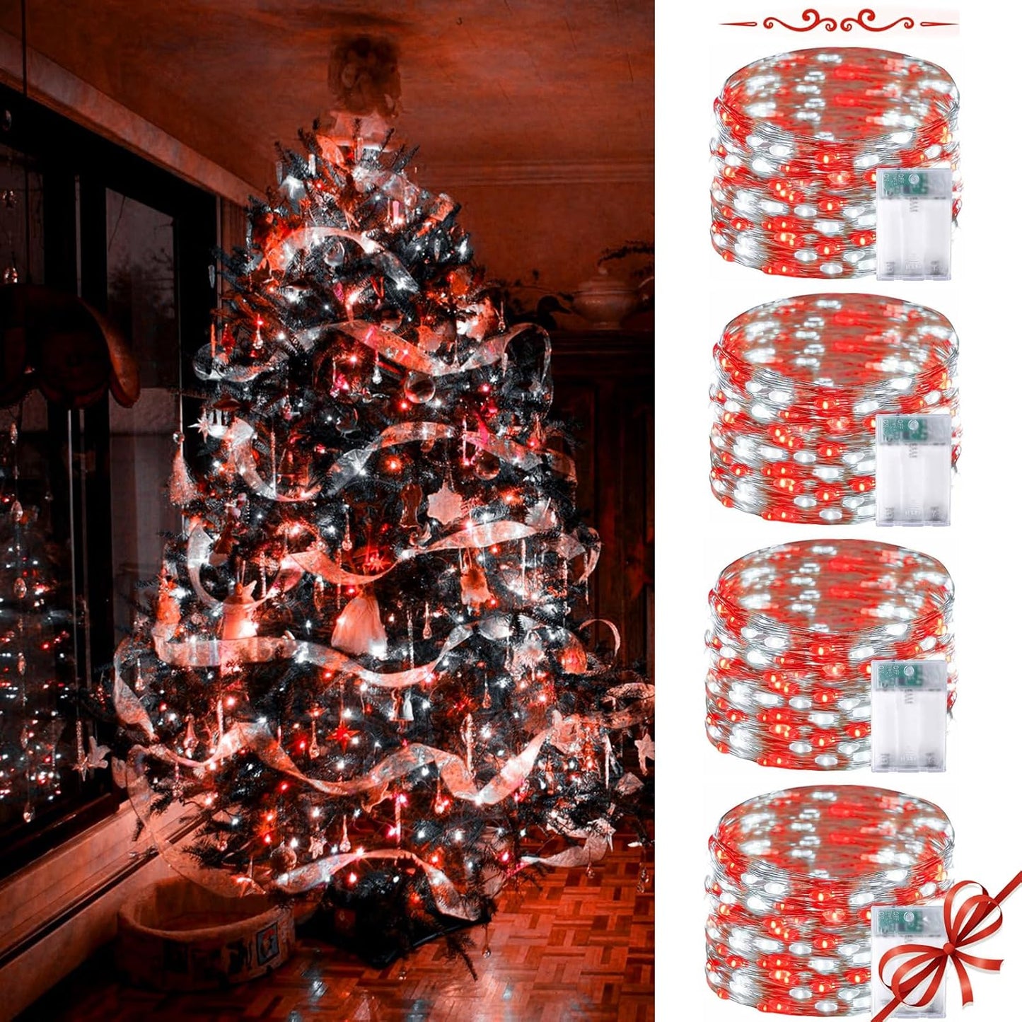 4 Pack 60 LED Fairy Lights Battery Operated with Timer, 20FT Waterproof Twinkle Lights Indoor Outdoor, Cuttable String Lights for Bedroom, Wedding, DIY, Centerpiece, Christmas Decorations (Warm White)