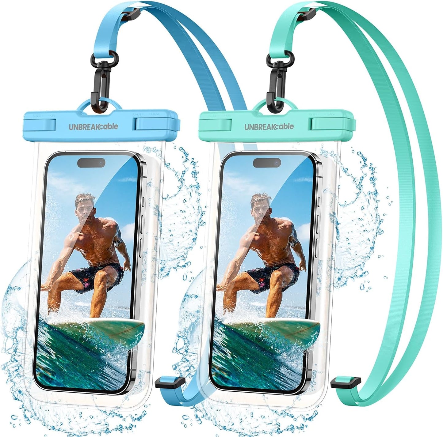 UNBREAKcable Waterproof Phone Pouch-2 Pack IPX8 Waterproof Phone Case for iPhone 16 15 14 13 12 11 Pro Max & Samsung S25 S24 S23-Dry Bag & Travel Essentials for Beach, Pool, Kayak & Cruise-7" Black
