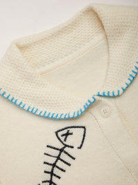 CIDER Cardigan Sweater for Women Knitted Long Sleeve Collared Cat Cute Pattern Button Down Crop Tops