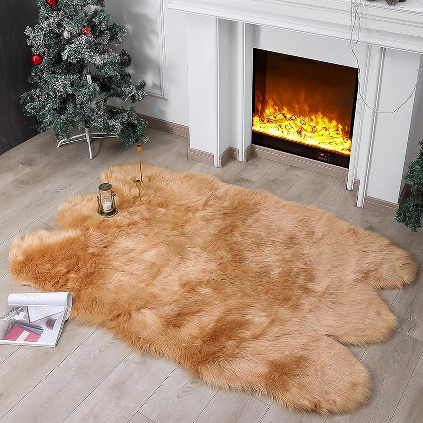 Faux Fur Rug Sheepskin Shag Fluffy Fuzzy White 2x6 ft Runner Rugs for Bedroom Bedside Bed Floor Living Room Plush High-Density Cushion Carpet Super Sofa Cover