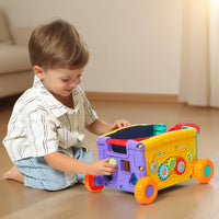Musical Push Walker Toy for Toddlers 18+ Months - Educational Activity Wagon with Blocks, Learning Walking Assistant with Handle for Boys & Girls