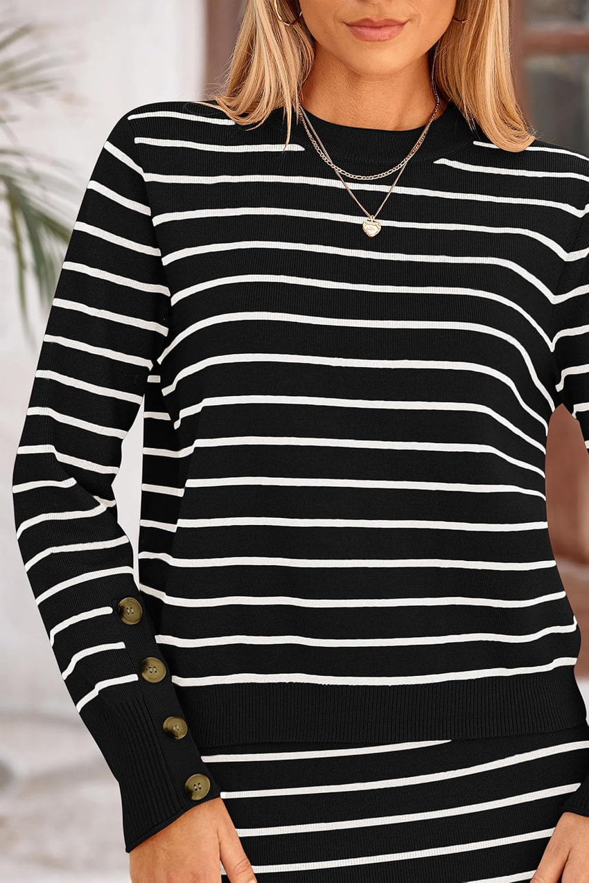 PRETTYGARDEN 2 Piece Skirts Sets For Women Fall Fashion 2025 Striped Sweater Dress Knit Lounge Travel Outfits Winter Clothing