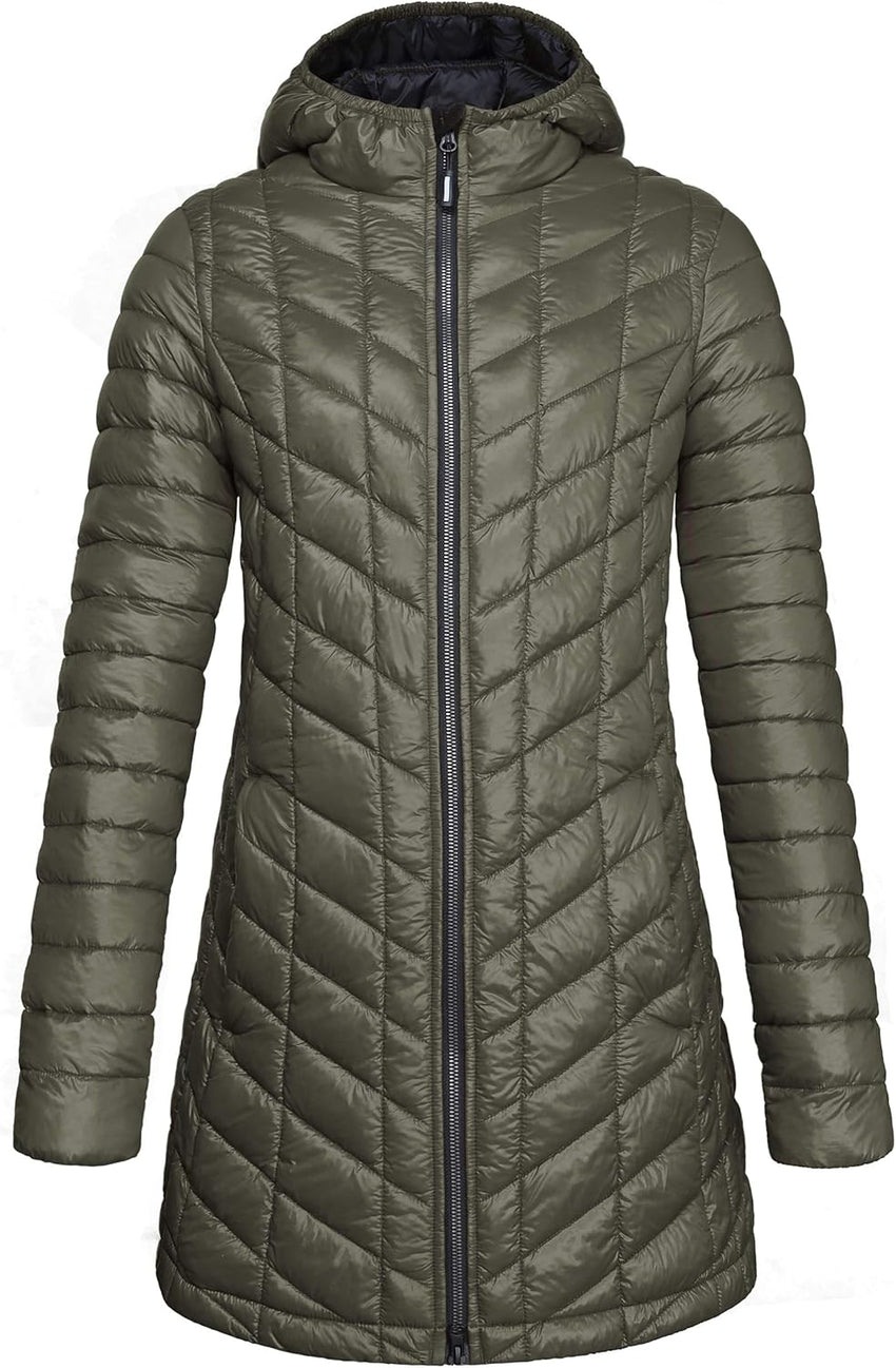 Outdoor Ventures Women's Maryan Hooded Ultra Lightweight Warm Thermolite Long Puffer Coat