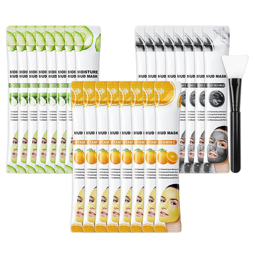 LZYLLS 24 Pcs Clay Face Mask with Brush,Hydrating Mud Face Mask Set,Deep Cleaning Oil Control Clay Facial Masks for Blackheads Remover,Mud Facial Masks Skincare Gift Set