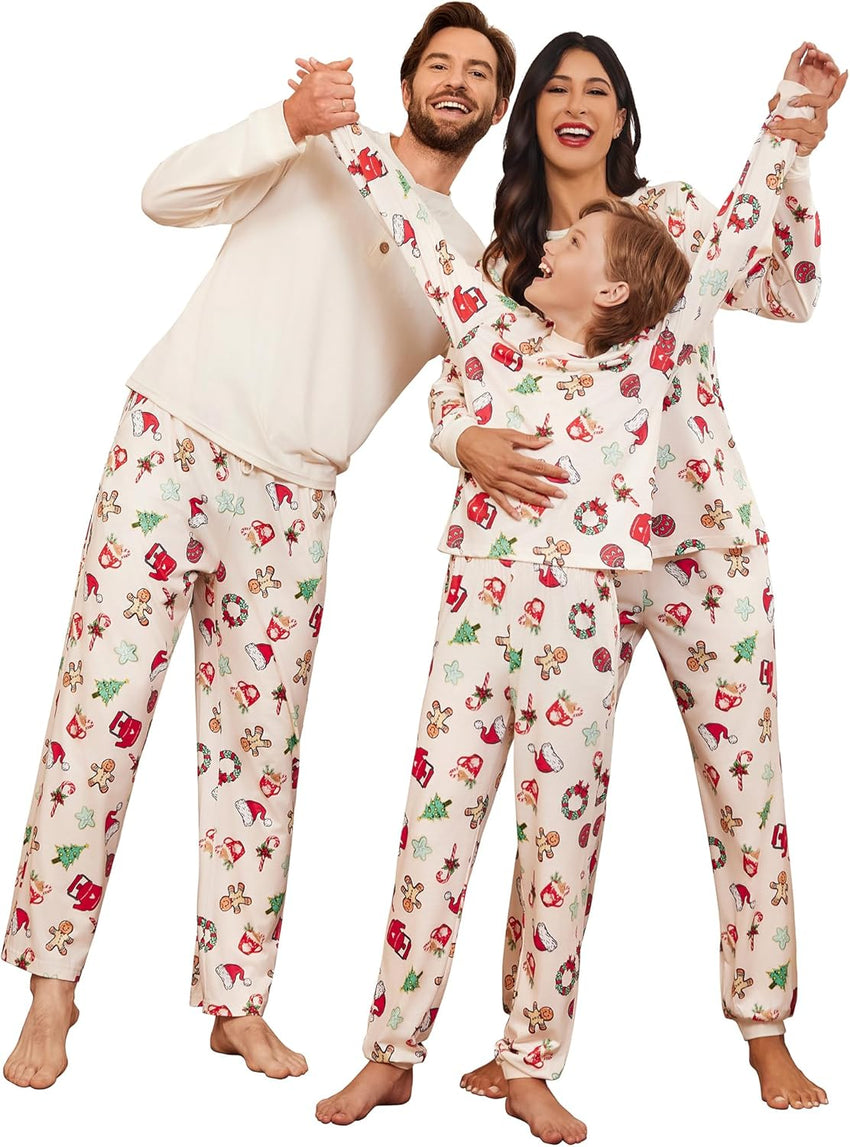 Ekouaer Family Christmas Pajamas Matching Sets Womens Mens Pjs Long Sleeve Sleepwear Holiday Lounge Sets