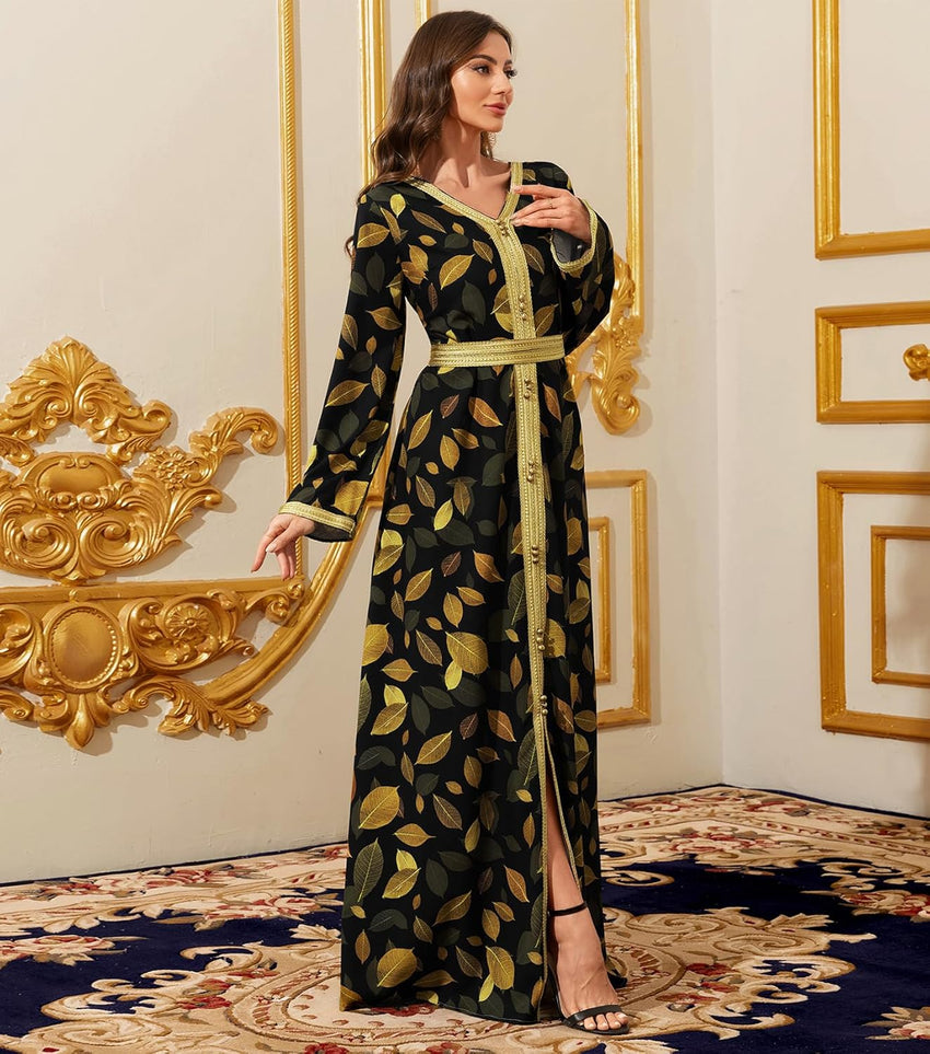 Embroidery Abayas for Women Muslim Moroccan Floral Maxi Kaftan Dress Arabic Islamic Dubai Robe Ramadan Prayer Clothes