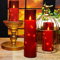 Flameless LED Candles with Timer 5 Pc Flickering Flameless Candles for Romantic Ambiance and Home Decoration Stable Acrylic Shell,with Embedded Star String，Battery Operated Candles（Red）