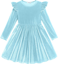Arshiner Toddler Velvet Dress Little Girls Fall Winter Long Sleeve Ruffle Holiday Birthday Party Dresses with Pockets