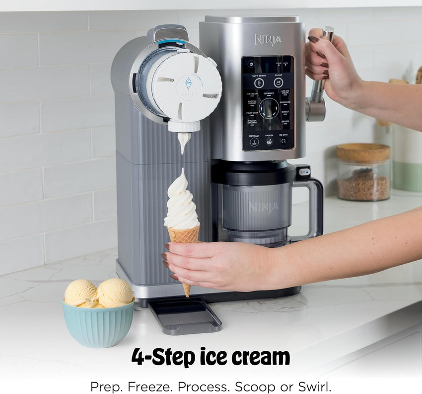 Ninja CREAMi Scoop & Swirl Ice Cream and Soft Serve Maker, Sorbet, Milkshake, Frozen Yogurt, Low Calories Program & More, 13-in-1, Soft Serve Handle & (2) CREAMi 2-in-1 16oz Pints, NC701