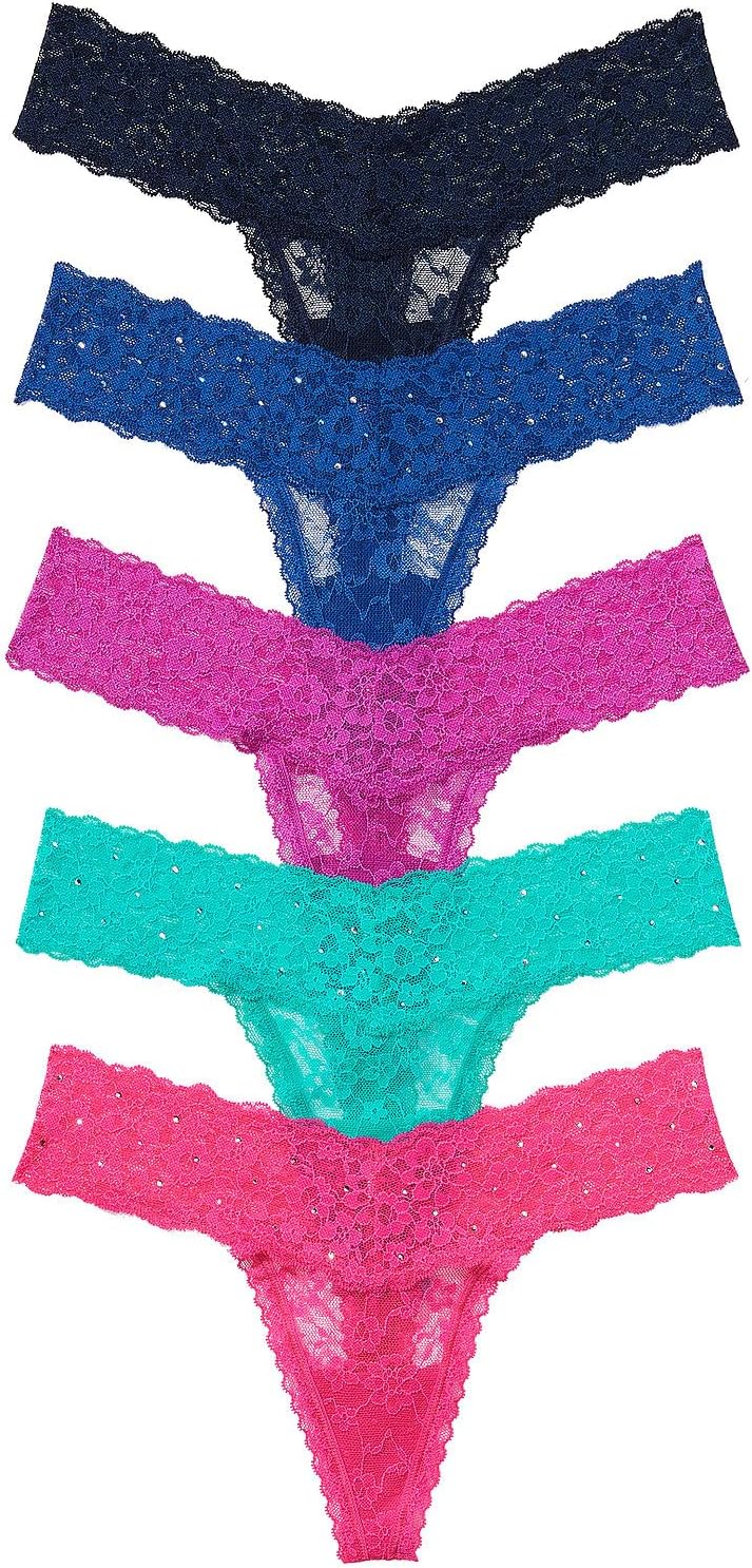 Victoria's Secret Women's Lace Thong Underwear, Panties for Women, Multi Pack (XS-XXL)