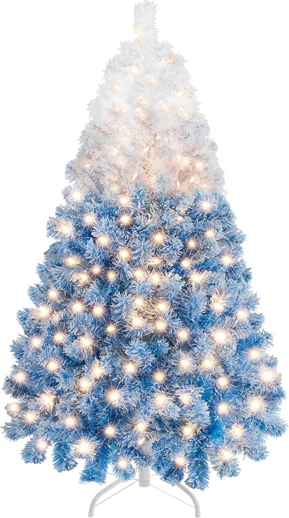Yaheetech 6ft Snow Flocked Pre-lit Christmas Tree with 250 Warm White Lights, 820 Lush Branch Tips & Quick-Assembly Hinged Design, Full Artificial Xmas Tree for Winter Holiday Décor, Green & White