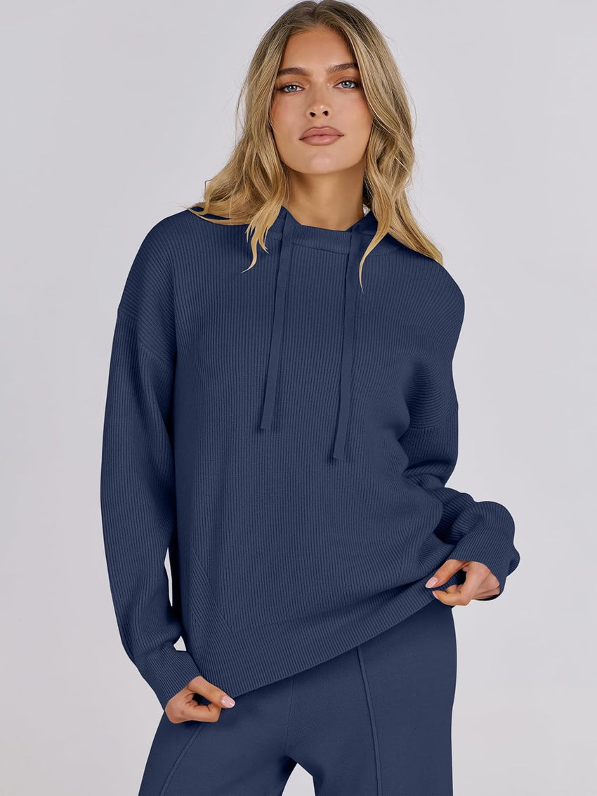 ANRABESS Women 2 Piece Outfits Sweater Sets Loose Long Sleeve Hoodies Knit Pullover Wide Leg Pants 2025 Fall Lounge Sweatsuit