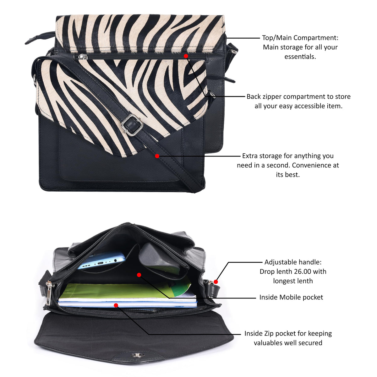 Leather Flapover Crossbody Handbag Purse for Women with Adjustable Strap & Overflap Snap Closure Tote/Bag