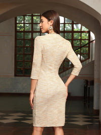 M.Infisavo Sheath Dresses for Women 2025 Notch V Neck 3/4 Sleeves Slim Fit Office Pencil Dress