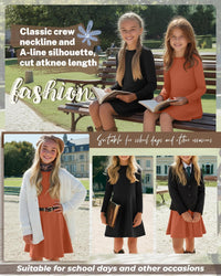 2 Pack Girls Long Sleeve Dress Skater Twirl a Line Crewneck Casual Fall Dresses for Kids 5-14 Years