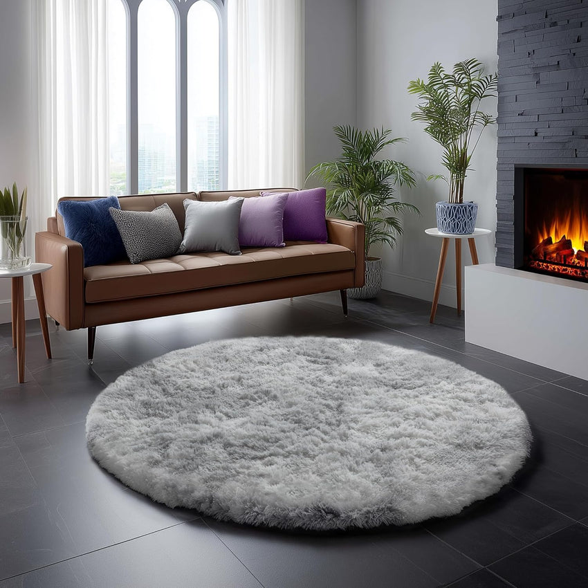 Amdrebio Light Pink Round Rug 4Ft for Girls Bedroom, Fluffy Circle Area Rugs for Kids Room Decor Aesthetic, Cute Shag Fuzzy Carpet for Nursery, Preppy Dorm, Classroom, Playroom, Teen, Baby, Washable