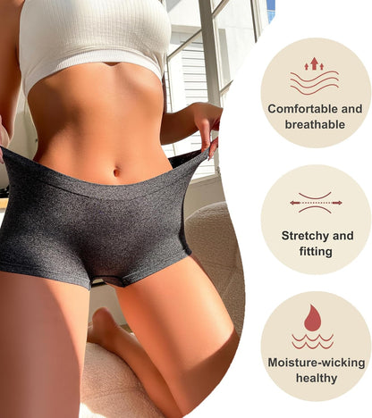 Womens Boyshorts Underwear Seamless Boxer Briefs Full Coverage Soft Stretch Boxer Shorts For Women 4 Pack