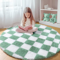 KICMOR Navy Blue and Cream White Rugs for Living Room, 4x6 Fluffy Fuzzy Shag Checkered Rug Shaggy Carpet for Bedroom, Soft Plush Area Rug for Nursery Toddler Room Classroom Study Room Kids Room