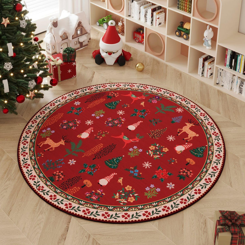 Rugcomf Christmas 3x5 Rug – Red Santa Claus Area Rug, Machine Washable Non-Slip Low Pile Holiday Carpet for Bedroom, Entryway, Bathroom, Kitchen, Bedside, Kids Room
