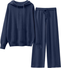 ANRABESS Women 2 Piece Outfits Sweater Sets Loose Long Sleeve Hoodies Knit Pullover Wide Leg Pants 2025 Fall Lounge Sweatsuit