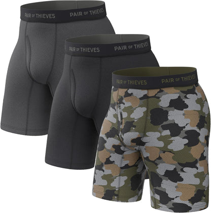 Pair of Thieves Men’s Long Boxer Briefs – Soft, Breathable, Quick Dry Underwear with 4-Way Stretch – Multi-Pack